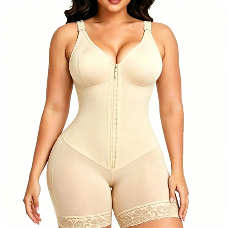 Women's Colombian Bodysuit Shapewear – Plus Size Tummy Control with Adjustable Front Zipper, Lifts Hips & Shapes Waist, Breathable & Comfortable for All-Day Wear