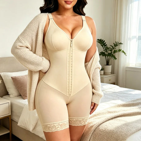 Women's Colombian Bodysuit Shapewear – Plus Size Tummy Control with Adjustable Front Zipper, Lifts Hips & Shapes Waist, Breathable & Comfortable for All-Day Wear