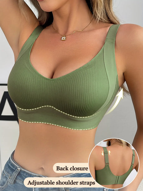 Push-Up Bras For Women Non-wire Padded Bra Seamless Underwear Plus Size V-neck Bra Top Sexy Lingerie Wide Straps Intimates