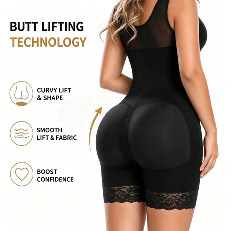 Women's Colombian Bodysuit Shapewear – Plus Size Tummy Control with Adjustable Front Zipper, Lifts Hips & Shapes Waist, Breathable & Comfortable for All-Day Wear