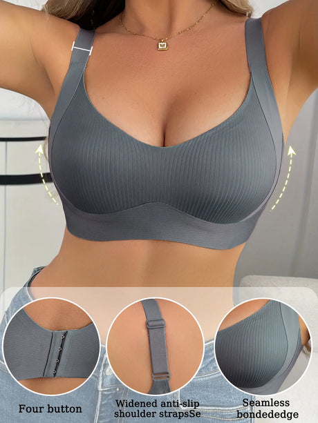 Push-Up Bras For Women Non-wire Padded Bra Seamless Underwear Plus Size V-neck Bra Top Sexy Lingerie Wide Straps Intimates
