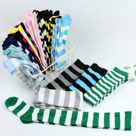 Thigh High Stockings Womens Striped Ladies Girls Black White Pink Long Over Above Knee Socks Femboy Cosplay Lolita Harajuku Y2k