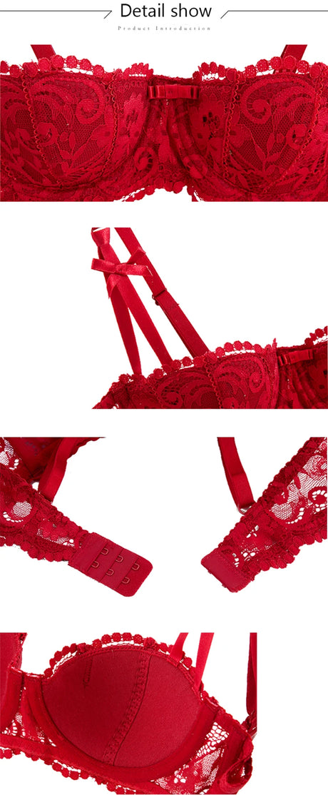 1/2 Half Cup Bras For Women Plus Size Lingerie Red Thin Underwear Cotton Sexy Push Up Balconette Bra Top Black White A B C D Cup