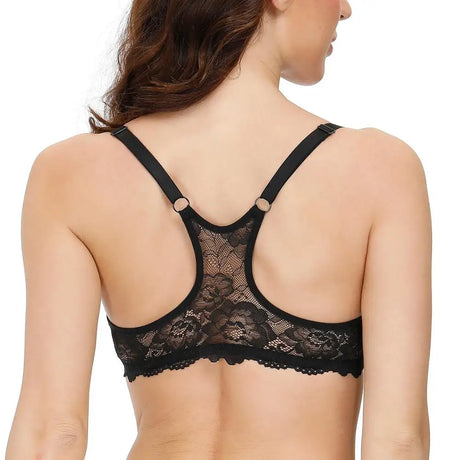 YBCG Padded Push Up Bras for Women Front Closure Backless Lace Lingerie Plunge Solid Underwear 30-44 Size A B C D DD E Cup