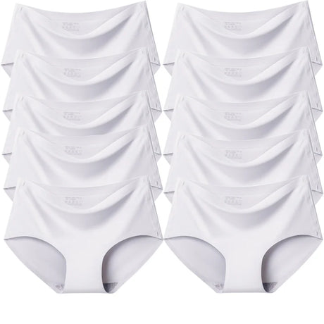 TrowBridge 10PCS/Set Women's Panties Solid Seamless Underwear Plus Size Comfortable Briefs Silk Satin Lingerie Health Underpants
