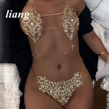 Bikini Crystal Chest Chain Suit Fashion Sexy Three-point T-ShapedPants Body Chain Girls Sexy Underwear Chain Bra Chain Underwear