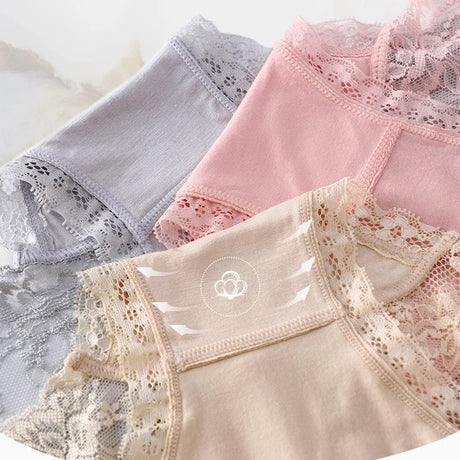 7Pcs Cotton Women's underwear lace transparent panties comfortable antibacterial plus size pants female sexy lingerie
