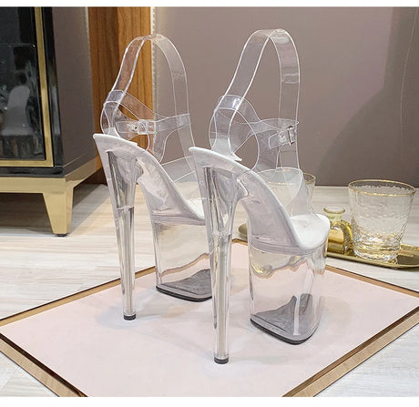 New Sexy Versatile Fashion Women's Shoes 15cm Thin Heel Transparent Catwalk High Heels Crystal Sandals Model Performance Shoes