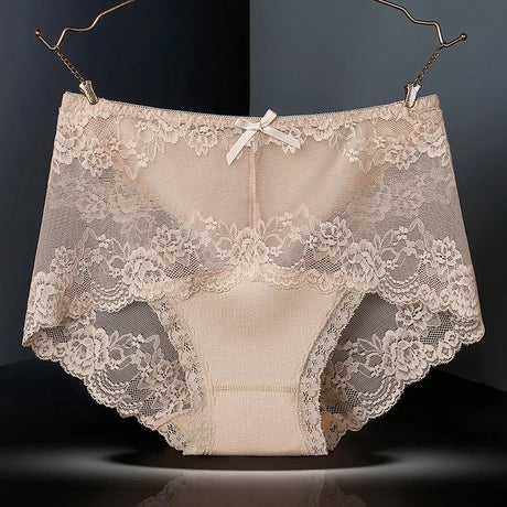 7Pcs Cotton Women's underwear lace transparent panties comfortable antibacterial plus size pants female sexy lingerie