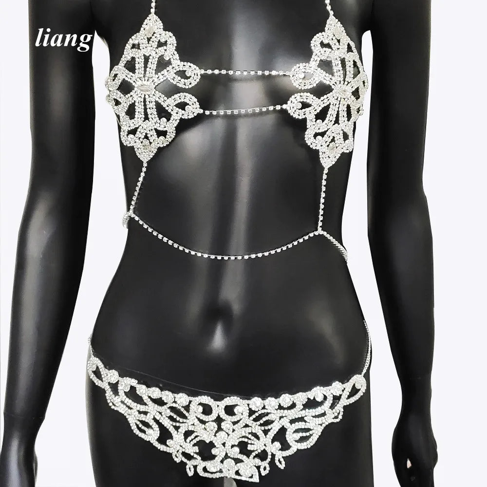 Bikini Crystal Chest Chain Suit Fashion Sexy Three-point T-ShapedPants Body Chain Girls Sexy Underwear Chain Bra Chain Underwear