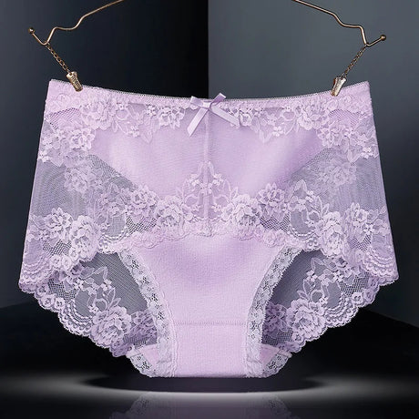 7Pcs Cotton Women's underwear lace transparent panties comfortable antibacterial plus size pants female sexy lingerie