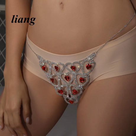 Sexy Bikini Crystal Body Chain Love Type Bra Chain Three-point Thong Underwear Tassel European And American Fashion Nightclub