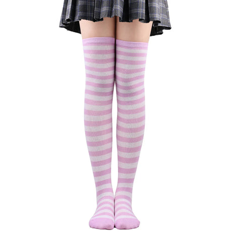 Thigh High Stockings Womens Striped Ladies Girls Black White Pink Long Over Above Knee Socks Femboy Cosplay Lolita Harajuku Y2k