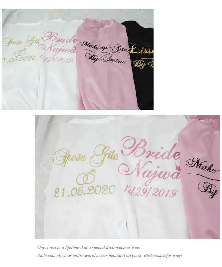 Customized Logo Wedding Date Name Bathrobe Faux Silk Bridal Robe Bride Bridesmaid Wedding Robes Woman Bachelorette Preparewear
