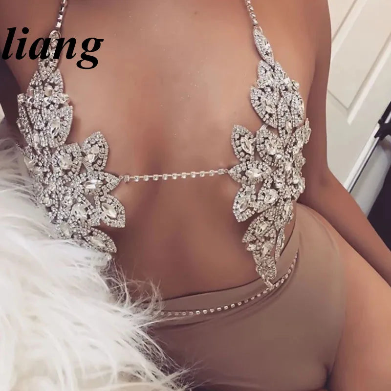 Bikini Crystal Chest Chain Suit Fashion Sexy Three-point T-ShapedPants Body Chain Girls Sexy Underwear Chain Bra Chain Underwear