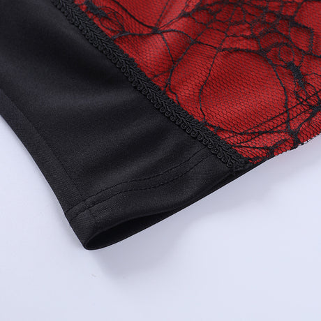 Combhasaki Summer Women's Sexy Gothic Halloween Backless Camisole Spider Web Lace Edge Back Zipper Sleeveless Slim Fit Tops