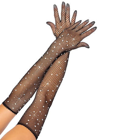 Sexy Elastic Mesh Gloves With Colored Flash Diamonds Bungee Stage Performance Hollow Fishing Net Punk Hiphop Women's Gloves R51