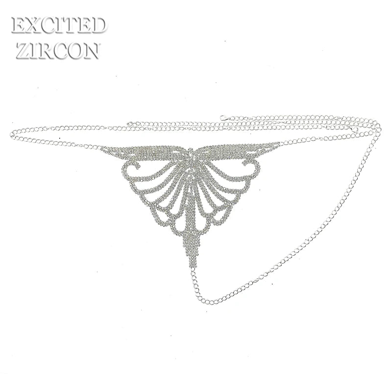 Sexy Crystal Body Harness Chain Bra and Thong Jewelry for Women Fashion Bling Rhinestone Bikini Set Underwear Body Jewelry
