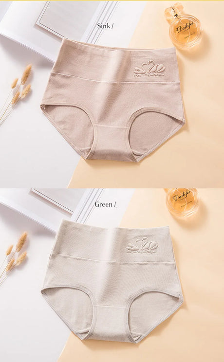 Plus Size M-5XL 4Pcs/Set High Waist Cotton Panties Women Body Shaper Underwear Soft Print Girls Briefs Slimming Female Lingerie