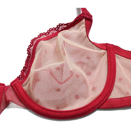YBCG Black Women Bra Half Cup Lace Lingerie Unlined Underwire Bralette Hollow Mesh Transparent Bra for Women Plus Size Underwear