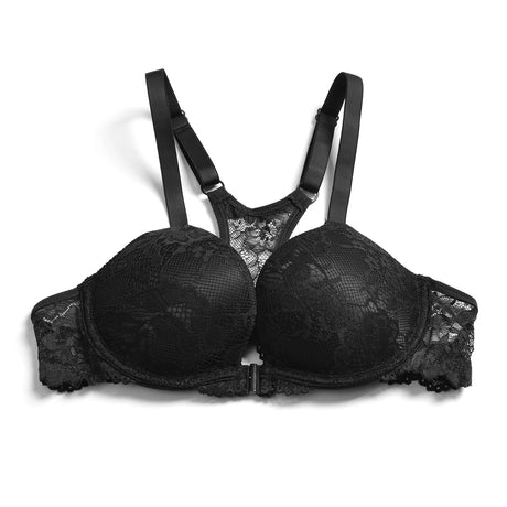 YBCG Padded Push Up Bras for Women Front Closure Backless Lace Lingerie Plunge Solid Underwear 30-44 Size A B C D DD E Cup