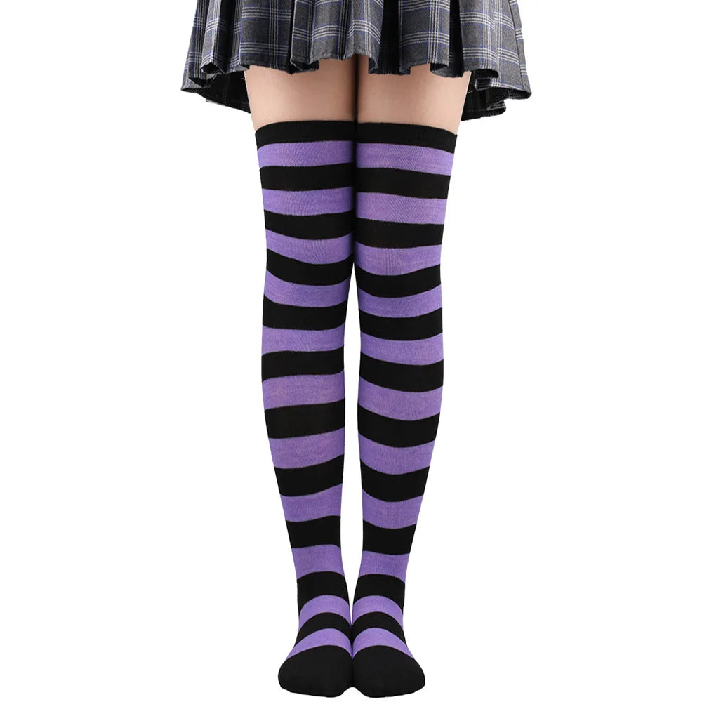 Thigh High Stockings Womens Striped Ladies Girls Black White Pink Long Over Above Knee Socks Femboy Cosplay Lolita Harajuku Y2k
