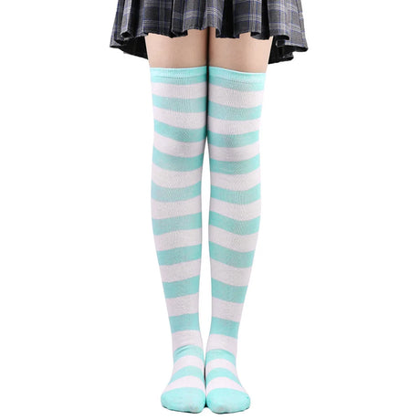 Thigh High Stockings Womens Striped Ladies Girls Black White Pink Long Over Above Knee Socks Femboy Cosplay Lolita Harajuku Y2k
