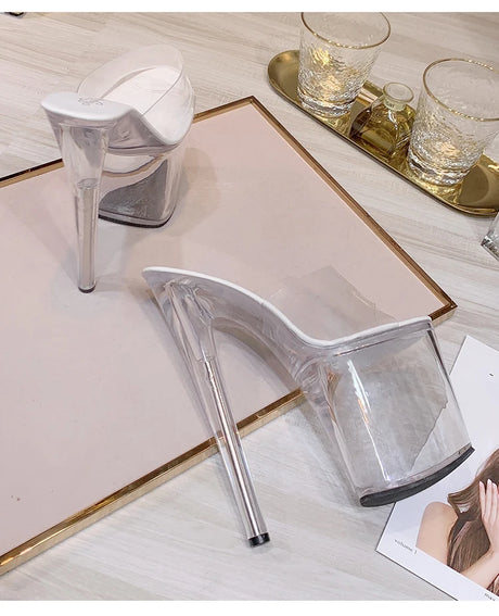 New Sexy Versatile Fashion Women's Shoes 15cm Thin Heel Transparent Catwalk High Heels Crystal Sandals Model Performance Shoes