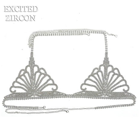 Sexy Crystal Body Harness Chain Bra and Thong Jewelry for Women Fashion Bling Rhinestone Bikini Set Underwear Body Jewelry