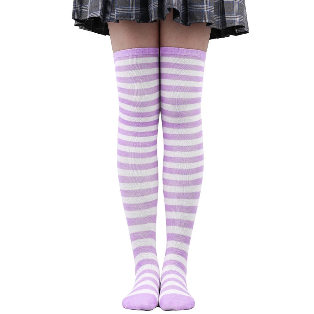 Thigh High Stockings Womens Striped Ladies Girls Black White Pink Long Over Above Knee Socks Femboy Cosplay Lolita Harajuku Y2k