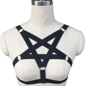 New fashion pastel goth pentagram body harness bra sexy lingerie gothic garter belt Elastic Caged women belt retail / wholesale