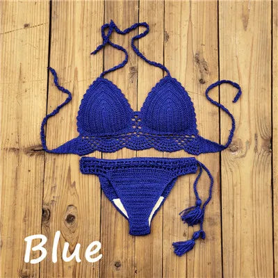 10 Color Hand Crochet Women Swimwear Sexy Crop Top Push up Bikini Set Beach Swimsuit Suit tassel Swim shorts