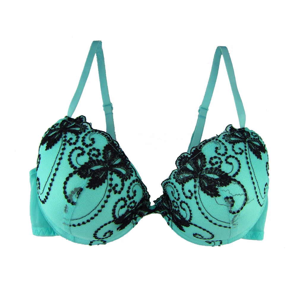 Ladies Lace Flower Embroidery Bra For Women Underwear Bras Everyday Underwire Brassiere Plunge Style Push Up Bra 32A-36D