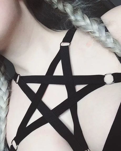 New fashion pastel goth pentagram body harness bra sexy lingerie gothic garter belt Elastic Caged women belt retail / wholesale