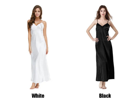 Lace Nightgowns V-neck Sleepdress White Ankle-high Nightwear Women Spaghetti Strap Nightdress Long Sleepwears For Female SLA501W