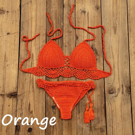 10 Color Hand Crochet Women Swimwear Sexy Crop Top Push up Bikini Set Beach Swimsuit Suit tassel Swim shorts