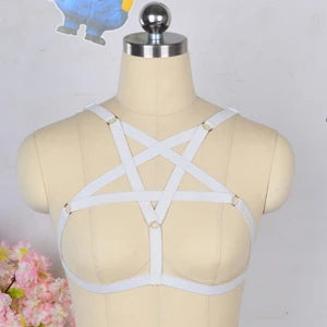 New fashion pastel goth pentagram body harness bra sexy lingerie gothic garter belt Elastic Caged women belt retail / wholesale