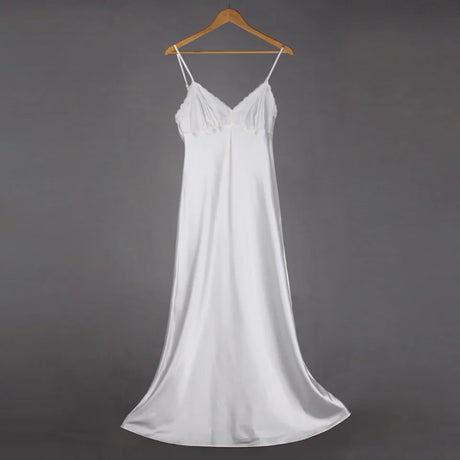 Lace Nightgowns V-neck Sleepdress White Ankle-high Nightwear Women Spaghetti Strap Nightdress Long Sleepwears For Female SLA501W
