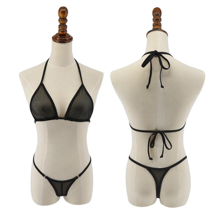 See Through Mesh Micro Bikini Set Women's Brazilian Sheer Bikinis Sex Swim Lingeries Swimwear Female Swimsuit Costume