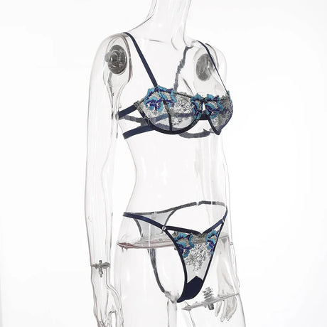 Sexy Lingerie Set Erotic Thong Push-up Bra Women's Underwear Set Panty Bra Set Sexy Lace Embroidery Lingerie Transparent Bra
