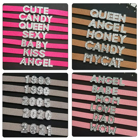 DIY Personalized Rhinestone Letter Custom Name Necklace Black Velvet Leather Choker Collar Neck Jewelry Friends Family Gifts