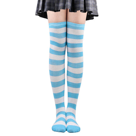 Thigh High Stockings Womens Striped Ladies Girls Black White Pink Long Over Above Knee Socks Femboy Cosplay Lolita Harajuku Y2k