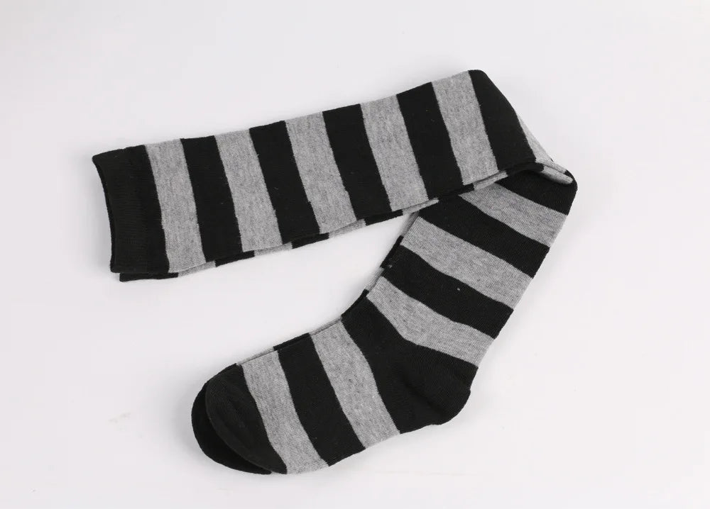 Thigh High Stockings Womens Striped Ladies Girls Black White Pink Long Over Above Knee Socks Femboy Cosplay Lolita Harajuku Y2k