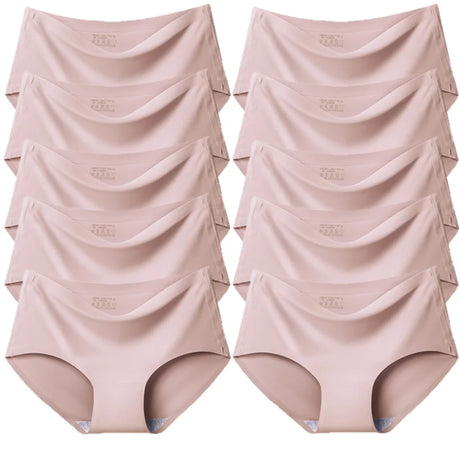 TrowBridge 10PCS/Set Women's Panties Solid Seamless Underwear Plus Size Comfortable Briefs Silk Satin Lingerie Health Underpants