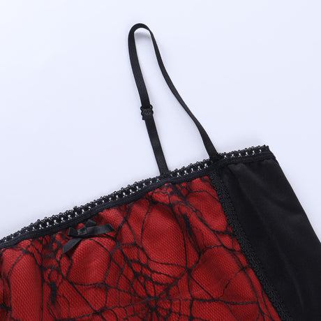 Combhasaki Summer Women's Sexy Gothic Halloween Backless Camisole Spider Web Lace Edge Back Zipper Sleeveless Slim Fit Tops