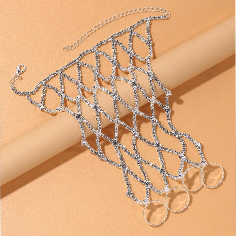 Stonefans Ring Charm Finger Mesh Linked Bracelet Jewelry Femme for Women Hand New Fashion Luxury Bangles 2022 Designer Wholeslae