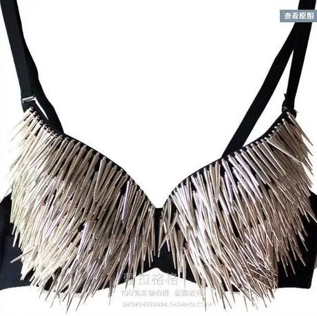 Rivet bra Stage Dance Underwear Dj Performance Nightclub Bar Long Spikes Women