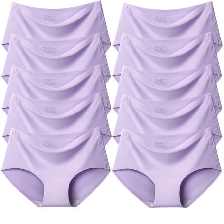 TrowBridge 10PCS/Set Women's Panties Solid Seamless Underwear Plus Size Comfortable Briefs Silk Satin Lingerie Health Underpants