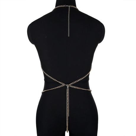 Sexy Women Siamese Bikini Body Chain New Fashion Nightclub Backless Multicolor Beads Hollowout Halter Bra Chain Jewelry