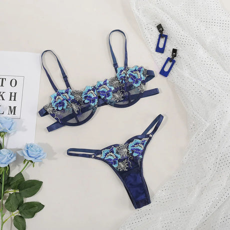 Sexy Lingerie Set Erotic Thong Push-up Bra Women's Underwear Set Panty Bra Set Sexy Lace Embroidery Lingerie Transparent Bra